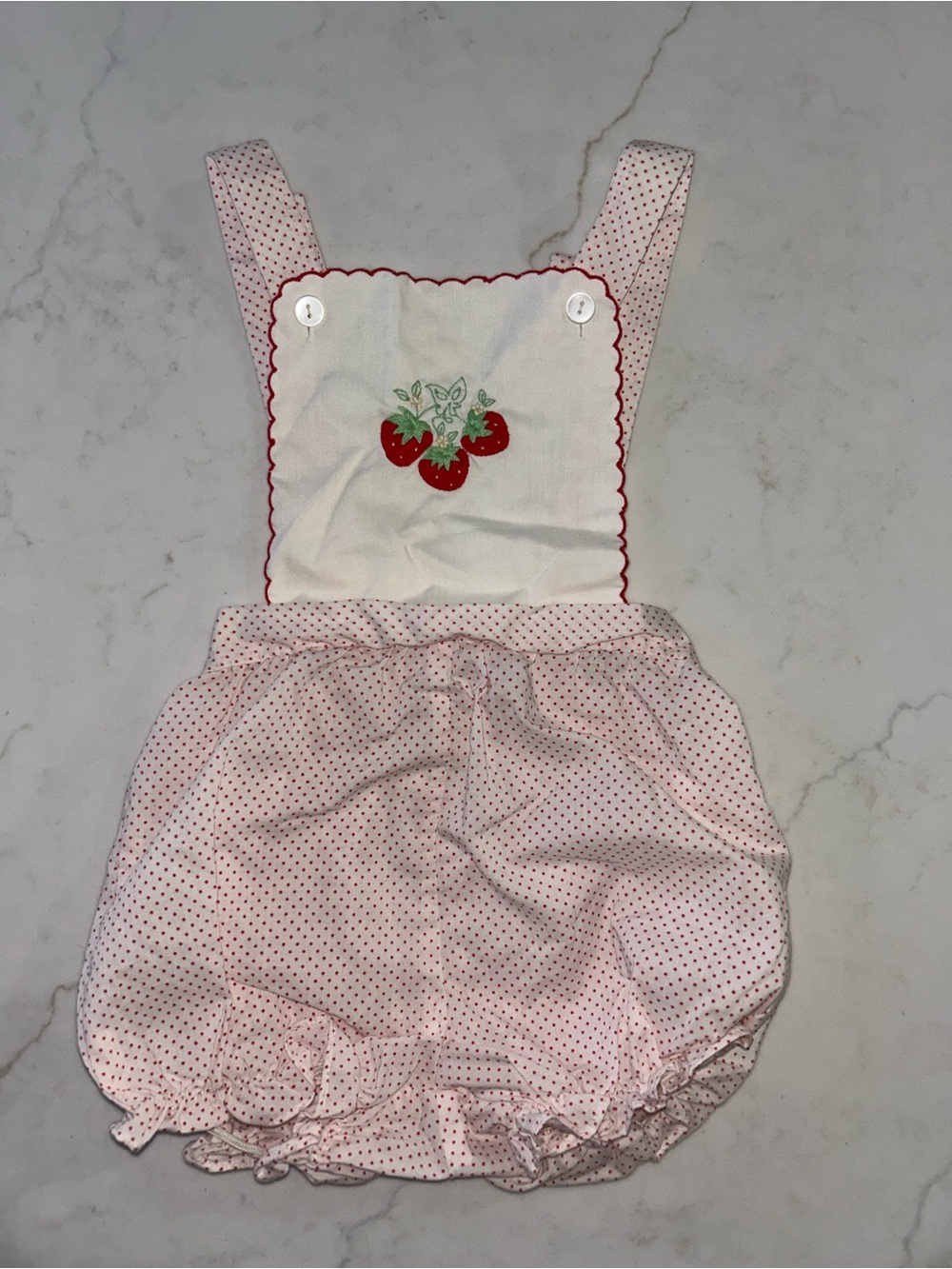 VINTAGE Baby Girls Strawberry Ruffle Bubble Romper - 24 months